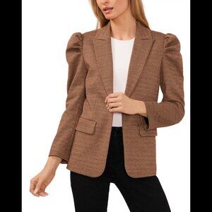 Womens Cece Plaid Brown Blazer Puff Sleeve Size M